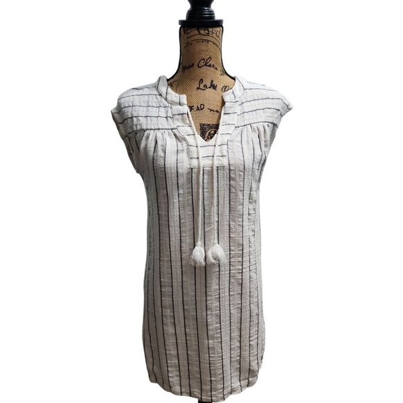 Maven West Striped Linen Blend Tunic Dress with Tassel Ties XS - Picture 1 of 5